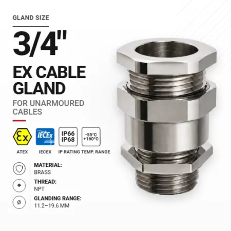 Cable gland 3/4" 25 Brass | Non-armoured | NPT