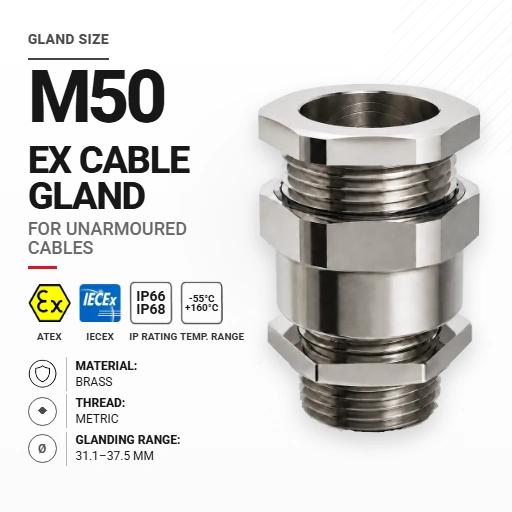 Cable gland M50 50S Brass | Non-armoured | Metric