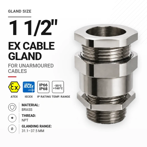 Cable gland 1 1/2" 50S Brass | Non-armoured | NPT