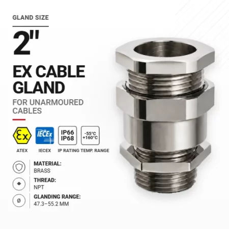 Cable gland 2" 63 Brass | Non-armoured | NPT