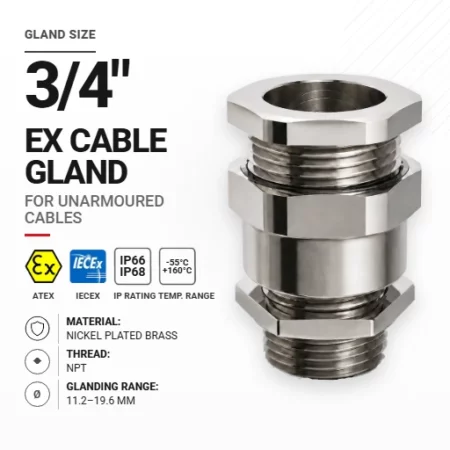 Cable gland 3/4" 25 Nickel plated brass | Non-armoured | NPT