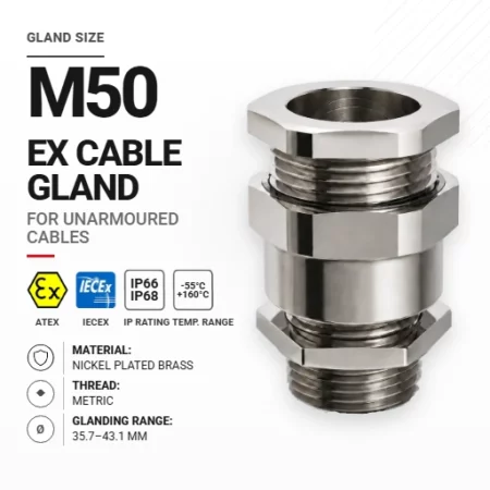 Cable gland M50 Nickel plated brass | Non-armoured | Metric