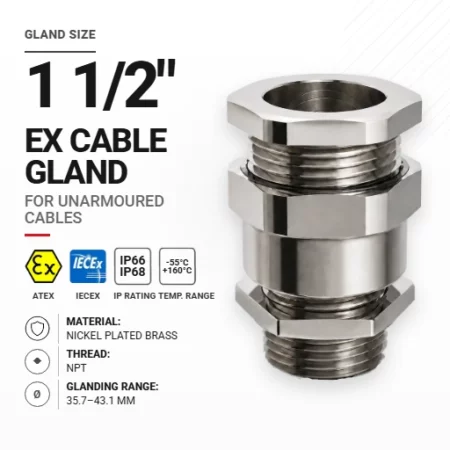 Cable gland 1 1/2" 50 Nickel plated brass | Non-armoured | NPT