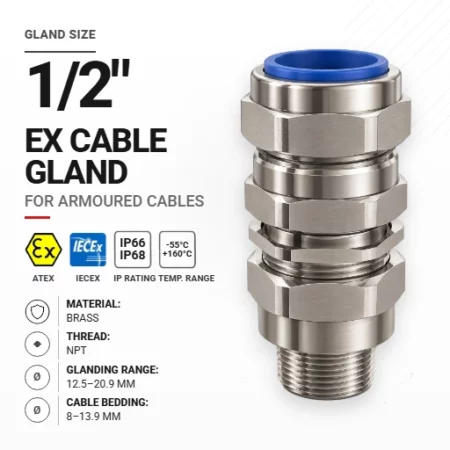 Cable gland 1/2" 20 Brass | Armoured | NPT