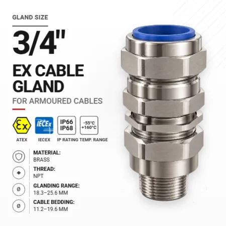 Cable gland 3/4" 25 Brass | Armoured | NPT