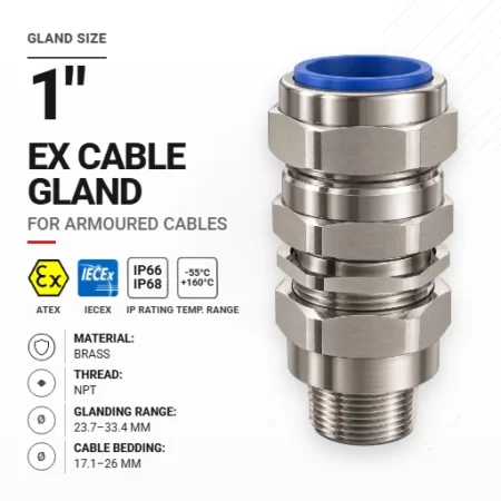 Cable gland 1" 32 Brass | Armoured | NPT
