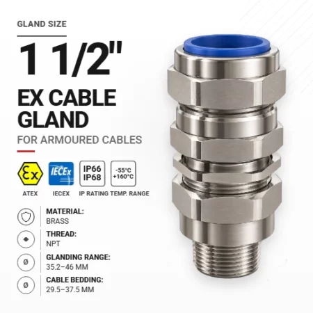 Cable gland 1 1/2" 50S Brass | Armoured | NPT