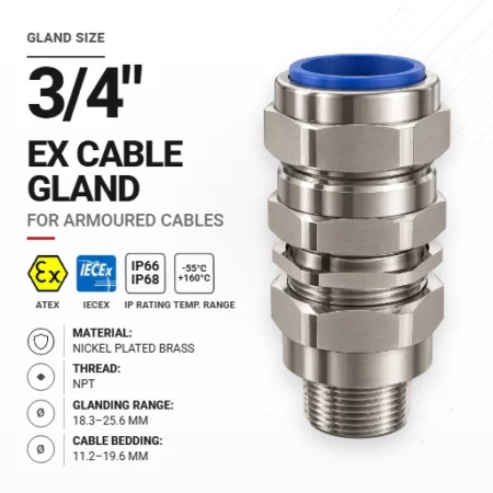 Cable gland 3/4" 25 Nickel plated brass | Armoured | NPT