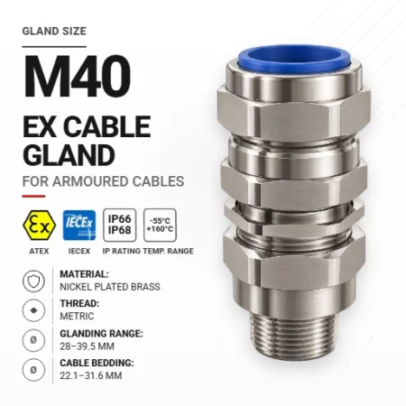 Cable gland M40 Nickel plated brass | Armoured | Metric