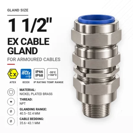Cable gland 1 1/2" 50 Nickel plated brass | Armoured | NPT