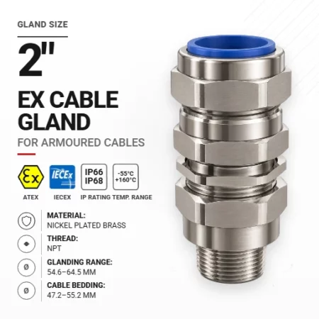 Cable gland 2" 63 Nickel plated brass | Armoured | NPT