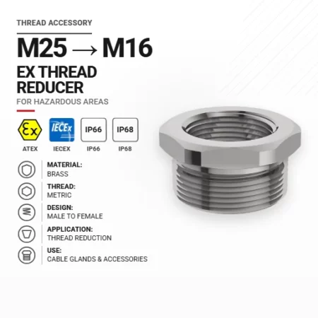 Redukcja gwintu M25 → M16 Mosiądz | Metryczna