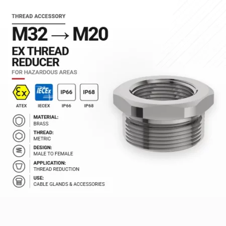 Redukcja gwintu M32 → M20 Mosiądz | Metryczna