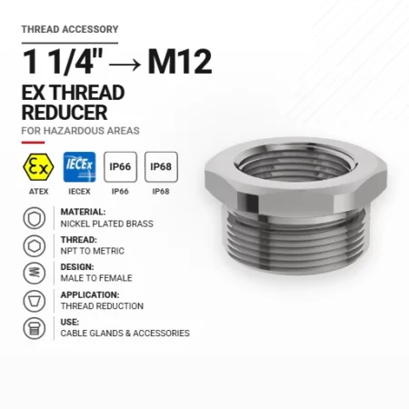 Redukcja gwintu 1 1/4" → M12 Mosiądz niklowany | NPT/Metric