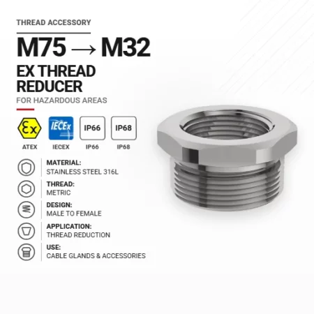 Redukcja gwintu M75 → M32 Stal nierdzewna 316L | Metryczna