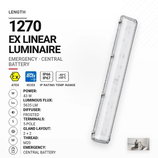 PrimeLine 1270 mm 43 W | Frosted | M20 | Emergency CB