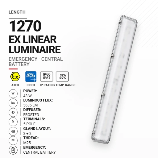 PrimeLine 1270 mm 43 W | Frosted | M25 | Emergency CB