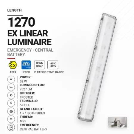 PrimeLine 1270 mm 62 W | Mrożony | M25 | Awaryjna CB