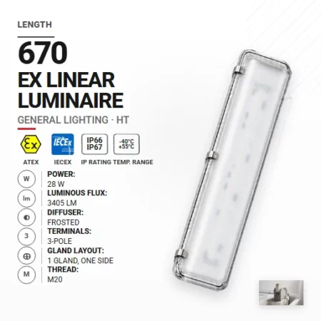 PrimeLine 670 mm 28 W | Mrożony | M20 | Ogólne | HT